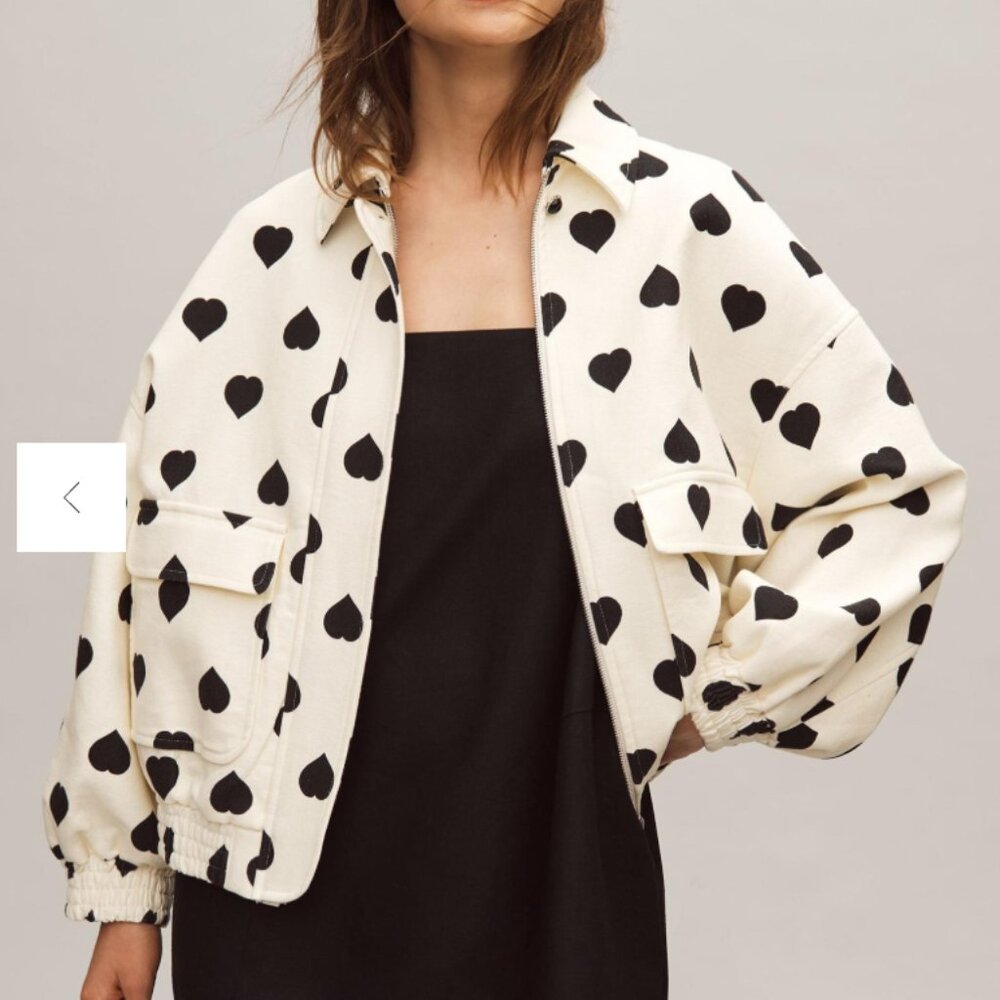 Tara Jarmon Heart-Print Linen Bomber Jacket KNOCK OFF